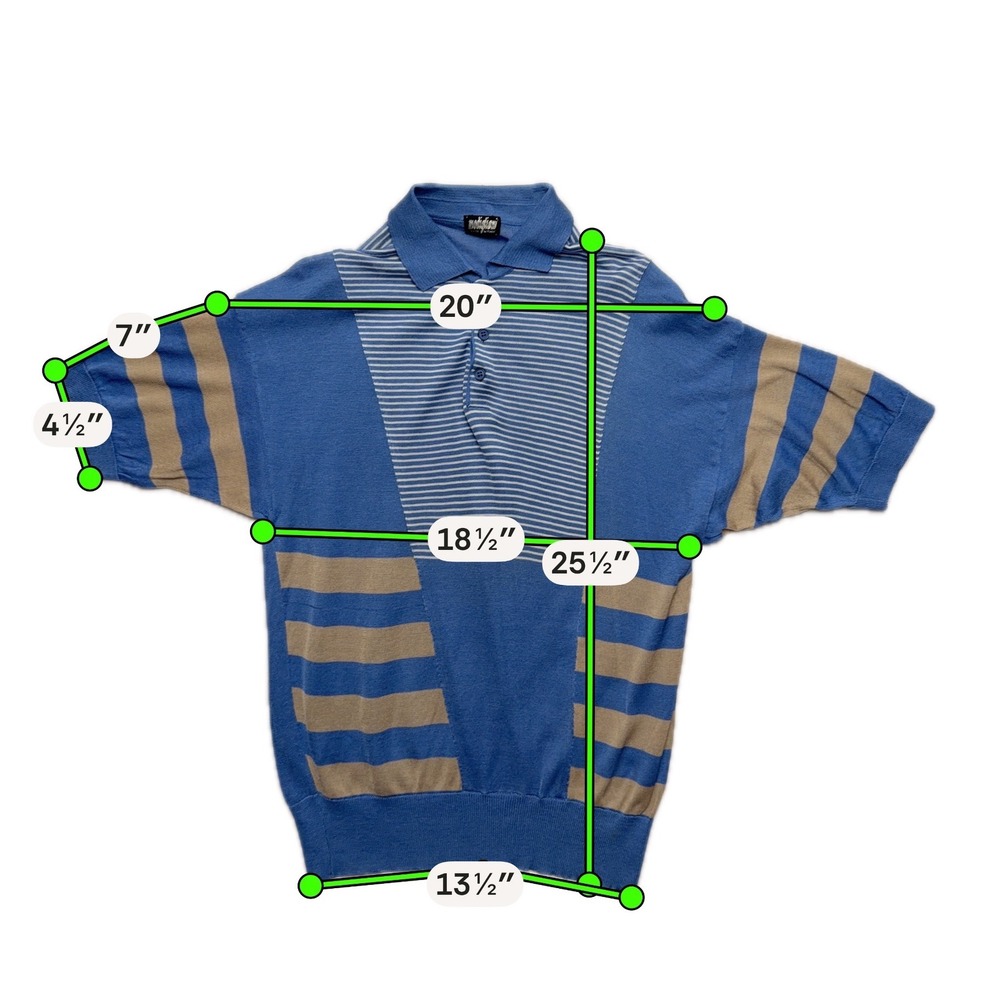 Vintage Modigliani Knit Polo Shirt Mens 48 Blue Striped Made in Italy 90s Retro - Picture 8 of 16